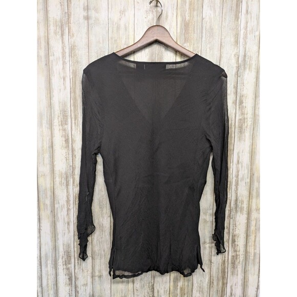 Separates 100% Silk Black Sheer 90s Y2K Witchy Top Whimsigoth Embellished Large - Picture 7 of 13